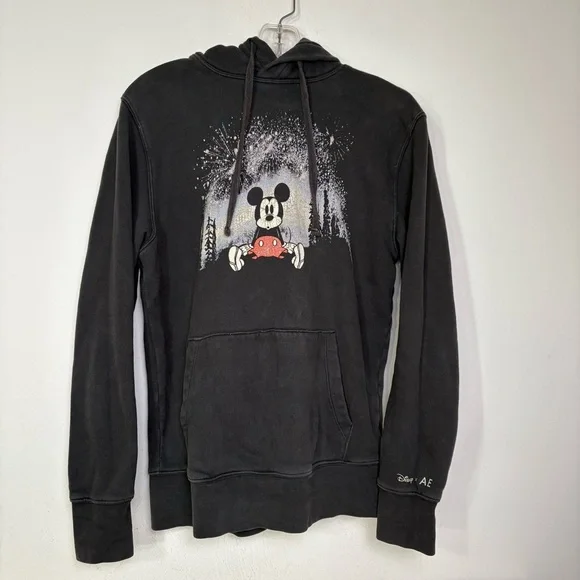 DISNEY x AE Mickey Mouse Fireworks Trees Oversized Retro Hoodie Sweatshirt XS - Picture 11 of 12
